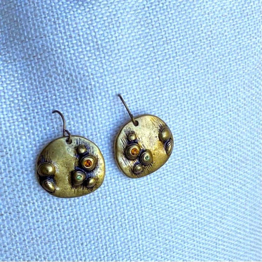 Earrings, brushed bronze with crystals earrings